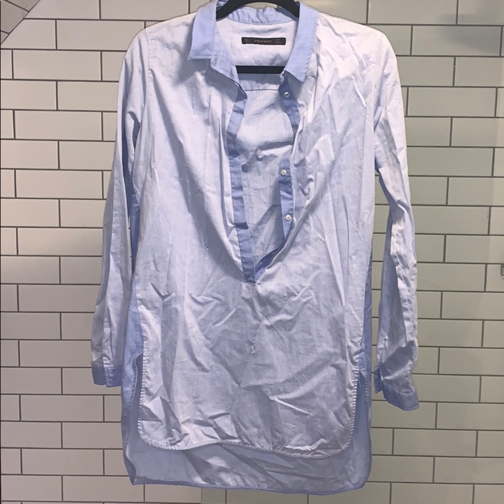 Zara Basic Two-Tones Button Up Long Blouse - image 1